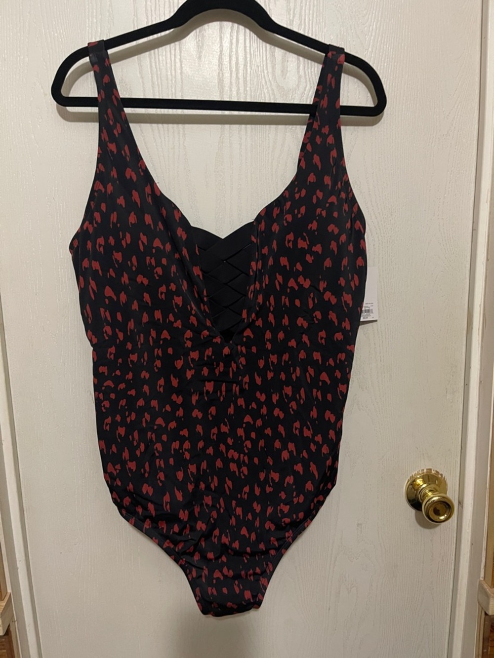 Black One-Piece Swimsuit with Red Leopard Shape Print BNWT XXL
